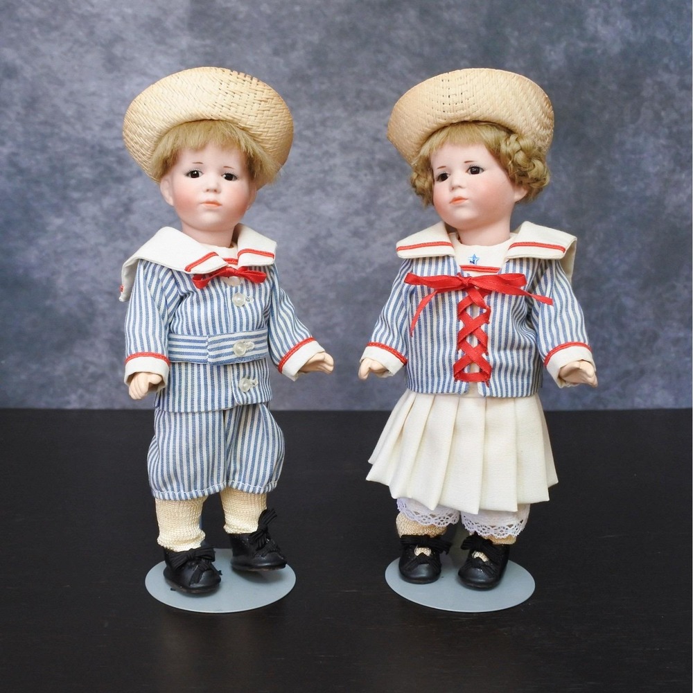 Vintage Signed Lynda Marx K&R Repro Boy & Girl Sailor Porcelain Art Doll Set